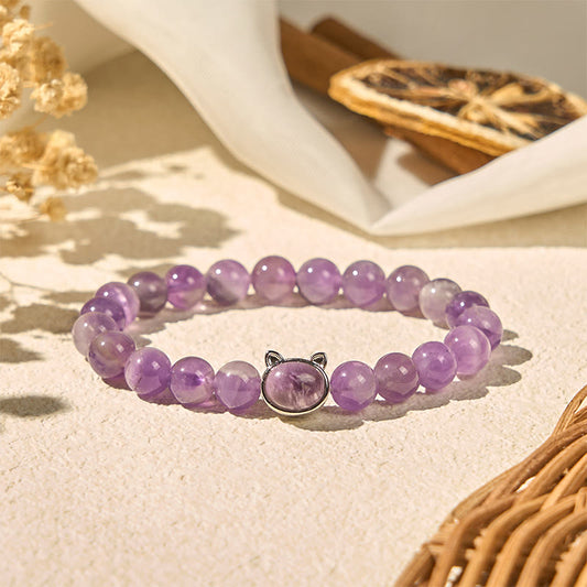 Buddhist Blessing Cute Cat Face Amethyst Relieves Stress Bracelet