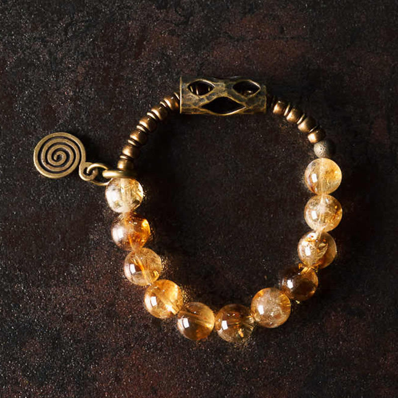 Buddhist Blessing Daily Retro 10mm Citrine Beads Protection Bracelet