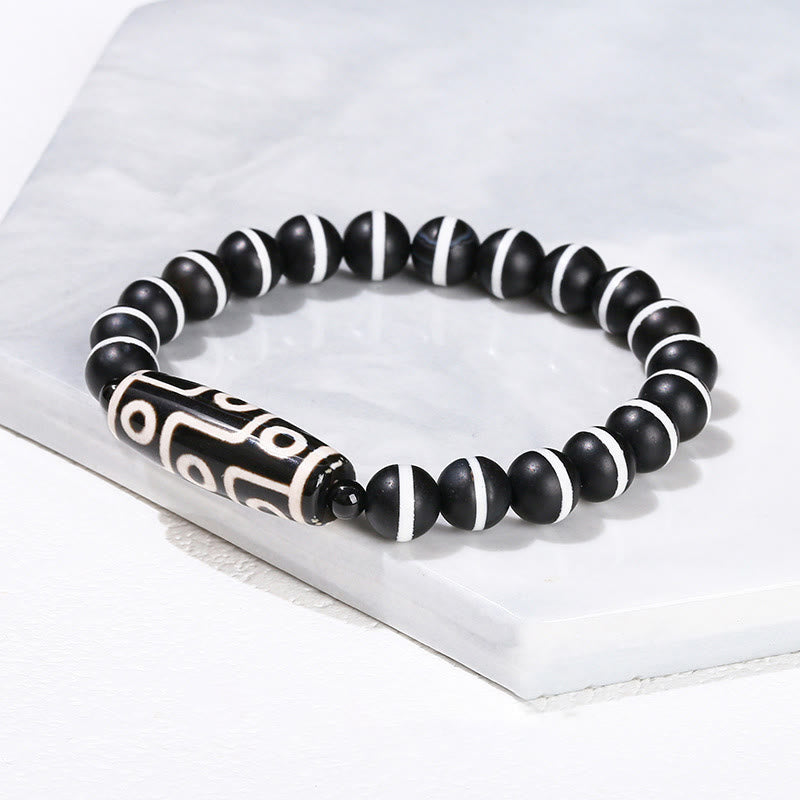 Buddhist Blessing Tibetan Nine-eye Dzi Bead Natural Sandalwood White Cat's Eye Agate Power Protection Bracelet