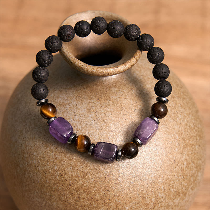 Buddhist Blessing Various Crystals Lava Rock Calm Bracelet
