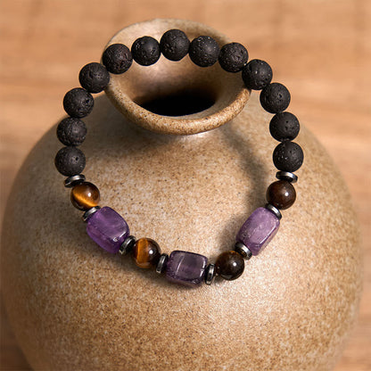 Buddhist Blessing Various Crystals Lava Rock Calm Bracelet