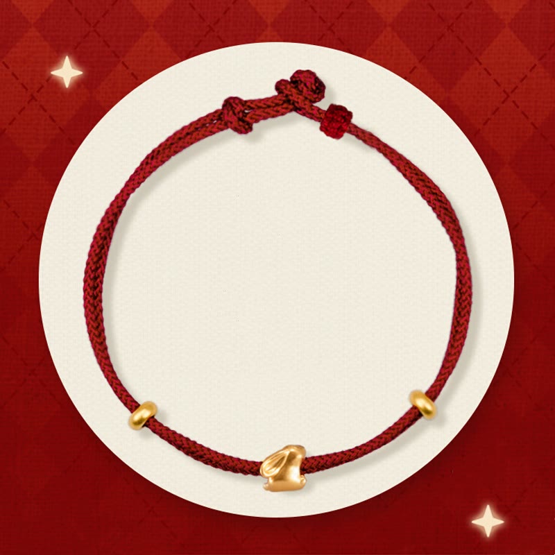Buddhist Blessing 999 Gold Small Lucky Rabbit Osmanthus Design Handmade Luck Braided Rope Bracelet