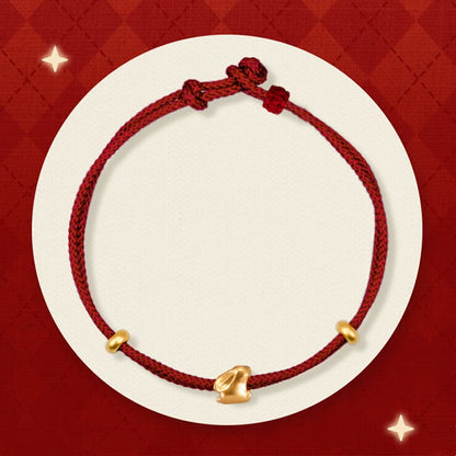 Buddhist Blessing 999 Gold Small Lucky Rabbit Osmanthus Design Handmade Luck Braided Rope Bracelet