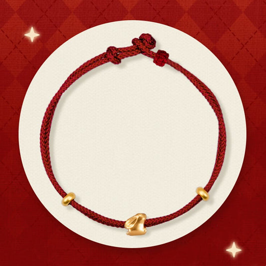 Buddhist Blessing 999 Gold Small Lucky Rabbit Osmanthus Design Handmade Luck Braided Rope Bracelet