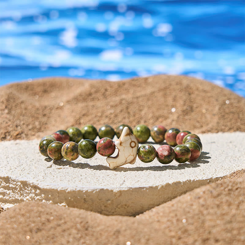 Buddhist Blessing Natural Various Stones Dolphin Spiritual Balance Bracelet