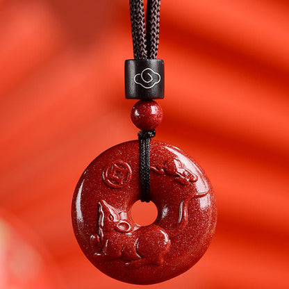 Buddhist Blessing Chinese Zodiac Cinnabar Peace Buckle Calm Necklace Pendant