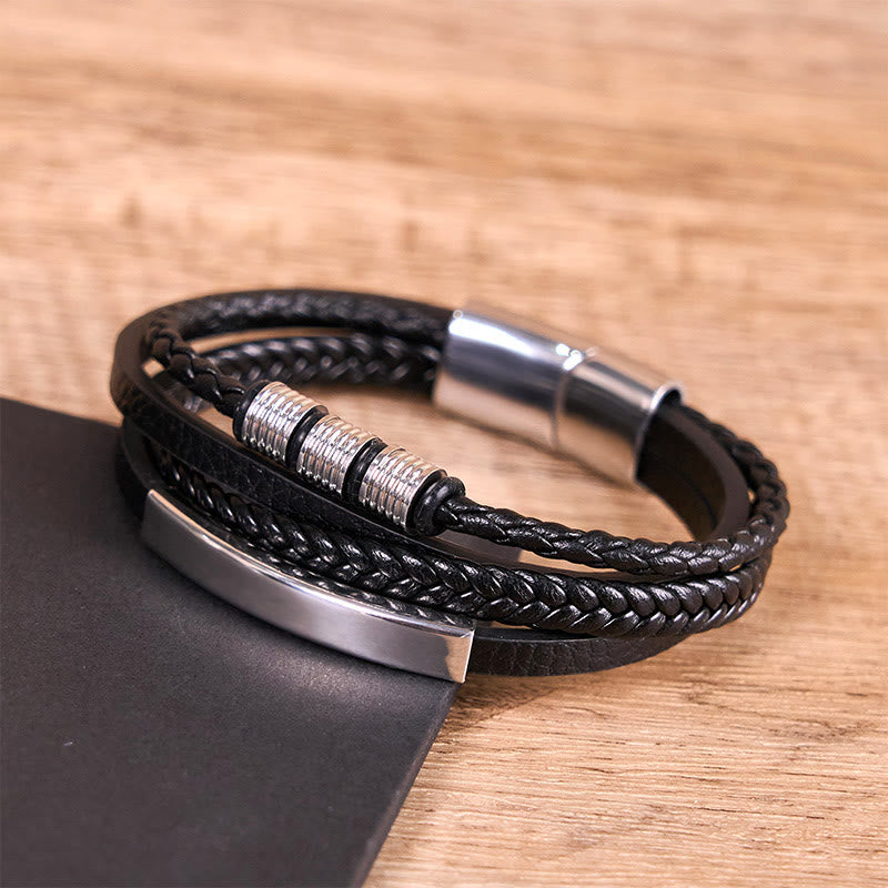Buddhist Blessing Fashion Titanium Steel Leather Hand Woven Magnetic Buckle Strengthen Bracelet