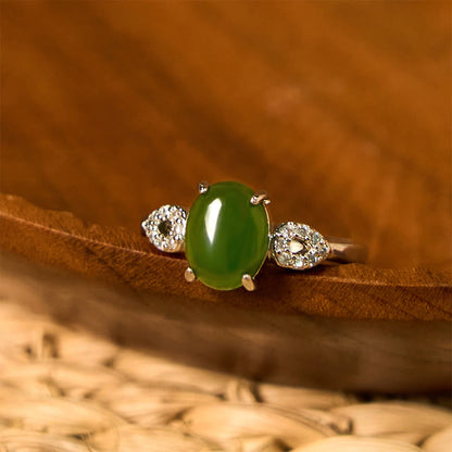 Buddhist Blessing Natural Jade Adjustable Buckle Prosperity Ring