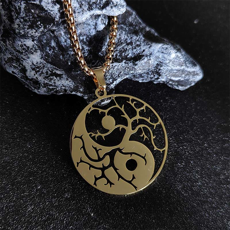 Buddhist Blessing Branches Hollow Yin Yang Design Stainless Steel Balance Necklace Pendant