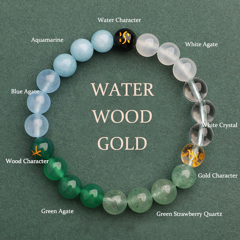 Buddhist Blessing Five Elements Various Agate Crystal Sun Stone Wisdom Bracelet