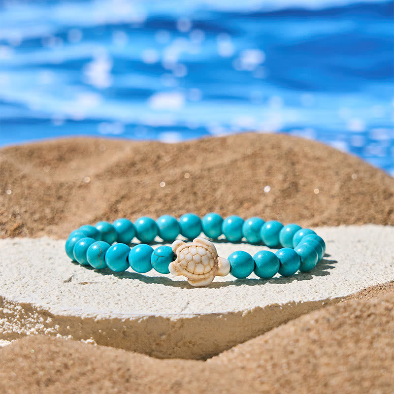Buddhist Blessing Natural Stone Sea Turtle Turquoise Crackle Agate Wisdom Bracelet