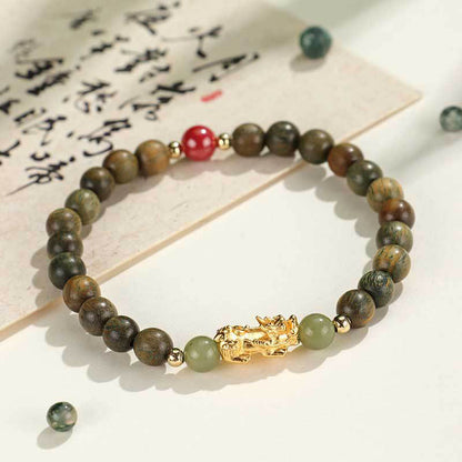 Buddhist Blessing 999 Sterling Silver Sandalwood Ebony Wood Small Leaf Red Sandalwood Hetian Jade Cinnabar PiXiu Wealth Bracelet