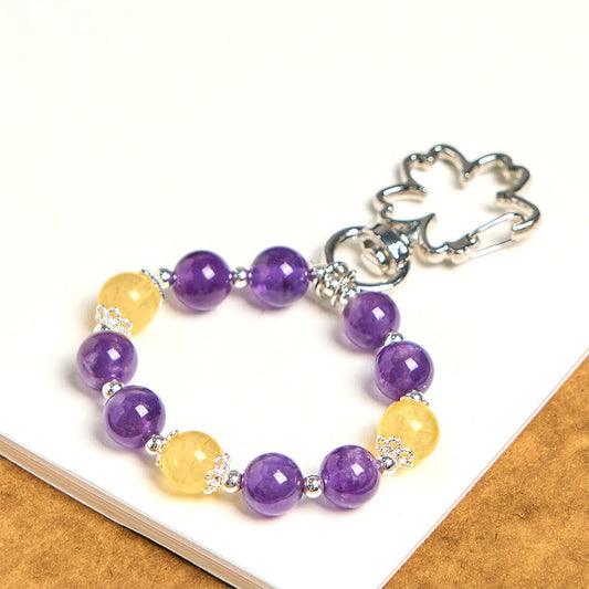 Buddhist Blessing Natural Amethyst Citrine Positive Key Chain Bag Hanging Decoration