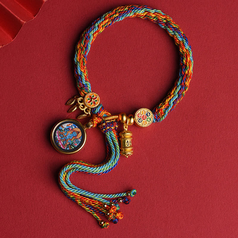 Buddhist Blessing Thangka Tibetan Chinese Zodiac Zakiram Colorful Rope Connection String Bracelet