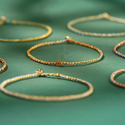 Buddhist Blessing Colorful Rope Luck Coin Bead Abundance Extra Thin Braided Bracelet