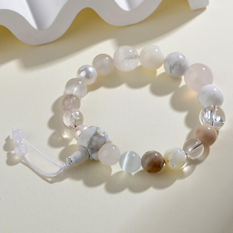 Buddhist Blessing White Agate Pearl 18 Beads Balance Luck Bracelet