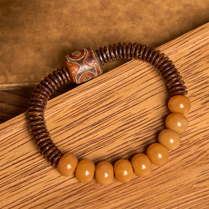 Buddhist Blessing Tibetan Bodhi Seed Dzi Bead Coconut Shell Wisdom Bracelet