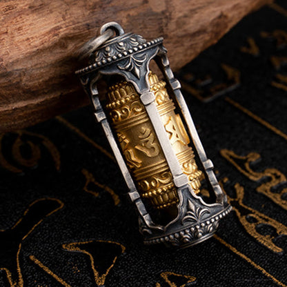 Buddhist Blessing 925 Sterling Silver Tibetan Prayer Wheel Om Mani Padme Hum Wisdom Necklace Pendant
