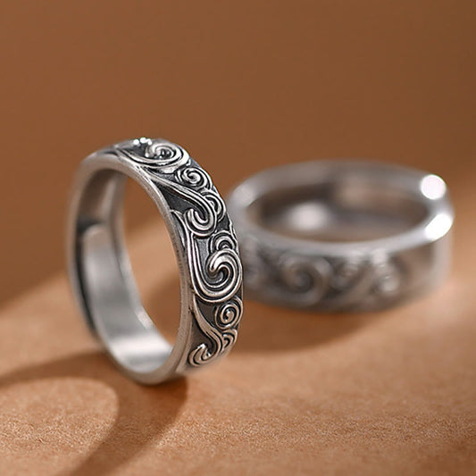 Buddhist Blessing 999 Sterling Silver Auspicious Clouds Engraved Blessing Adjustable Ring