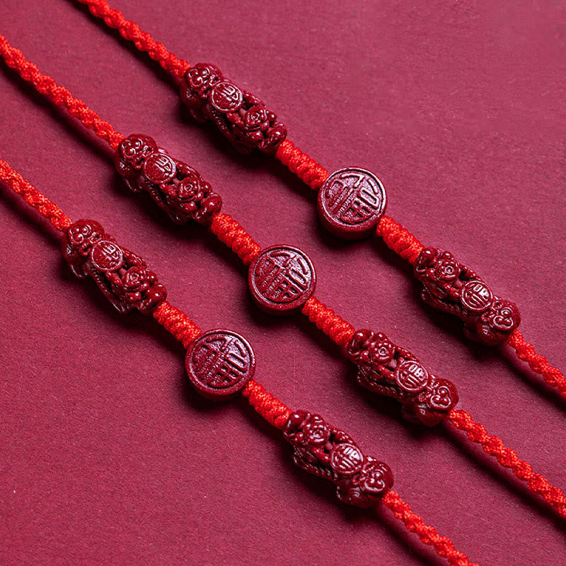 Buddhist Blessing Natural Cinnabar PiXiu Calm Blessing Red String Belly Chain