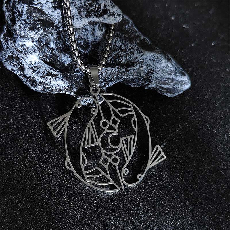 Buddhist Blessing Vintage Koi Fish Hollow Design Stainless Steel Luck Necklace Pendant