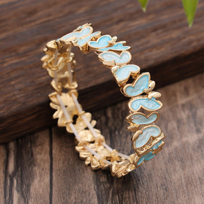 Buddhist Blessing Colorful Butterfly Freedom Alloy Elastic Bracelet Bangle