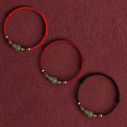 Buddhist Blessing Natural Hetian Jade Gourd Protection Luck Braided Bracelet Anklet