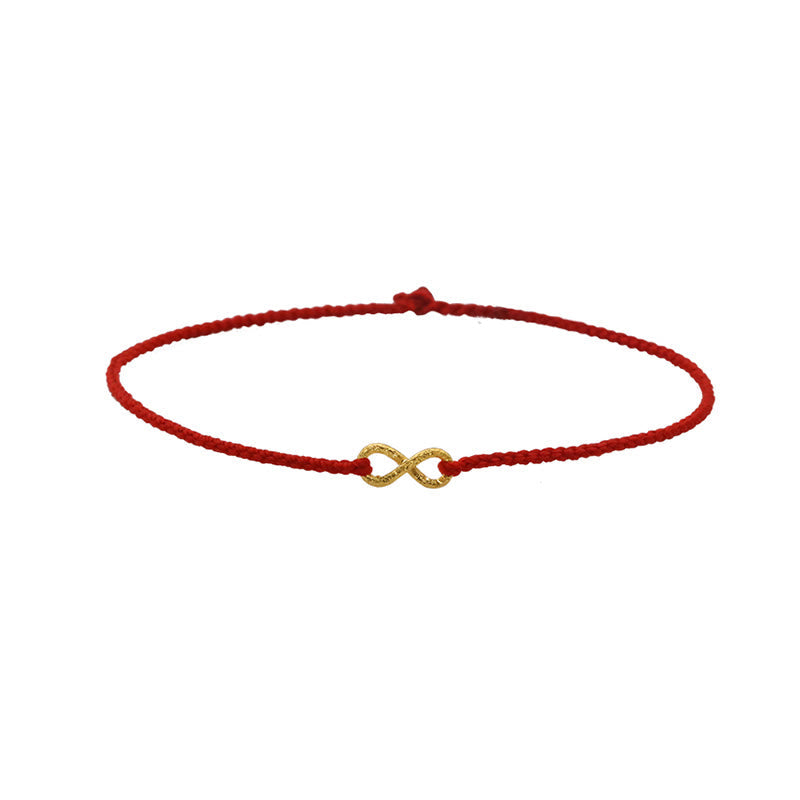 Buddhist Blessing 999 Gold Mobius Infinite Love Fu Character Copper Coin Protection Handmade Ultra-Thin Rope Bracelet