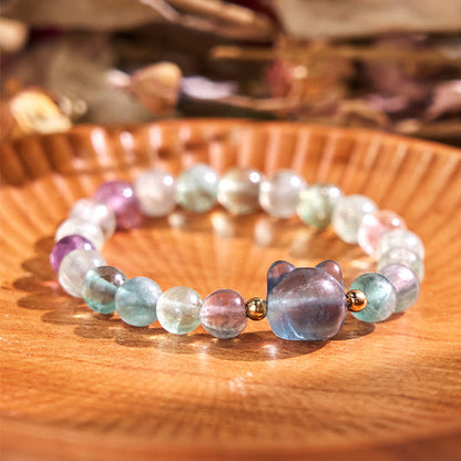 Buddhist Blessing Amethyst Green Aventurine Rose Quartz Fluorite Cat Head Balance Luck Bracelet