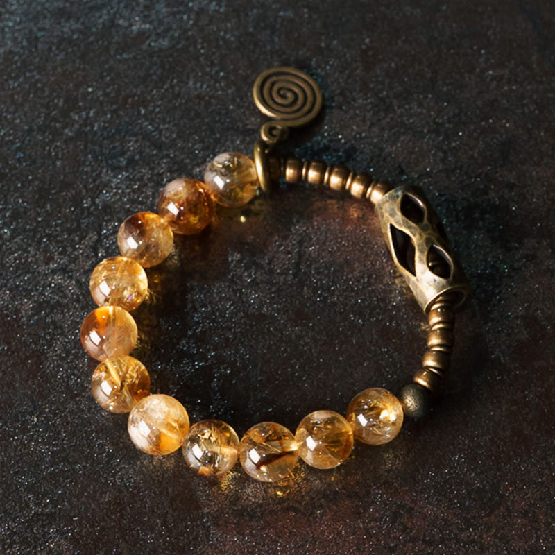 Buddhist Blessing Daily Retro 10mm Citrine Beads Protection Bracelet