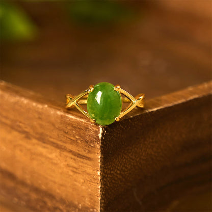 Buddhist Blessing Natural Jade Alloy Adjustable Buckle Abundance Ring