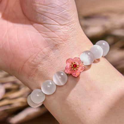Buddhist Blessing Cat's Eye Chrysoberyl Flower Love Bracelet