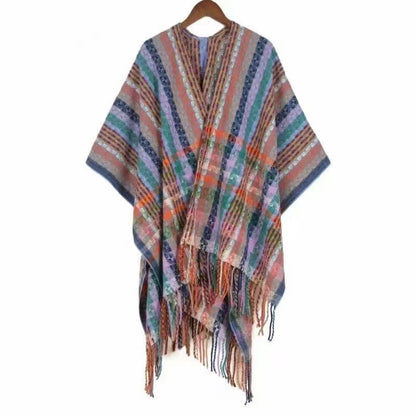 Buddhist Blessing Tibetan Colorful Stripe Geometry Tassels Shawl Fall Winter Soft Scarf Wrap