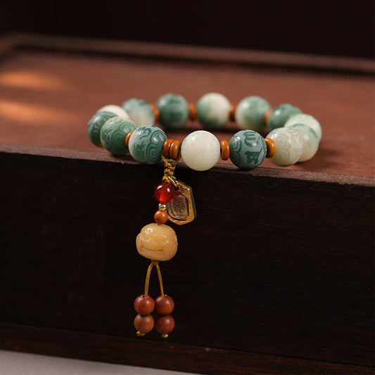Buddhist Blessing Gradient Bodhi Seed Om Mani Padme Hum Carved Zakiram Peace Bracelet