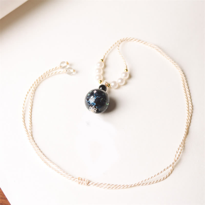 Buddhist Blessing Ebony Wood Aurora Lacquer Craft Bead Pearl Balance Necklace Pendant