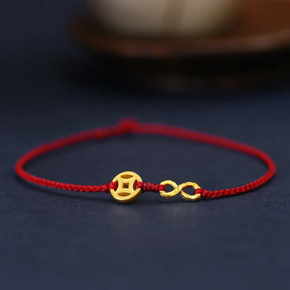 Buddhist Blessing 999 Gold Mobius Infinite Love Fu Character Copper Coin Protection Handmade Ultra-Thin Rope Bracelet