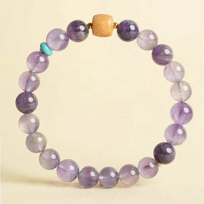 Buddhist Blessing Natural Amethyst Lucky Wooden Beads Peace Bracelet