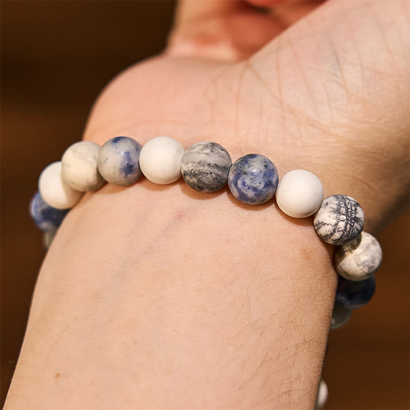 Buddhist Blessing White Turquoise Picasso Jasper Blue Spot Jasper Relaxation Bracelet