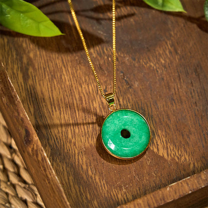 Buddhist Blessing Natural Cyan Jade Peace Buckle Healing Luck Necklace Pendant