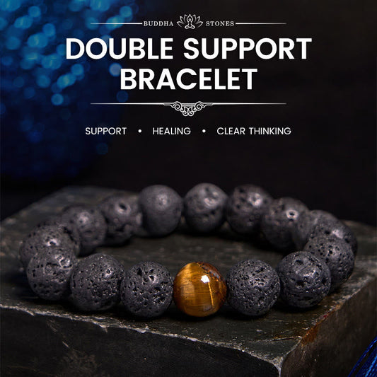 Buddhist Blessing Lava Rock Tiger Eye Stone Peace Healing Bracelet