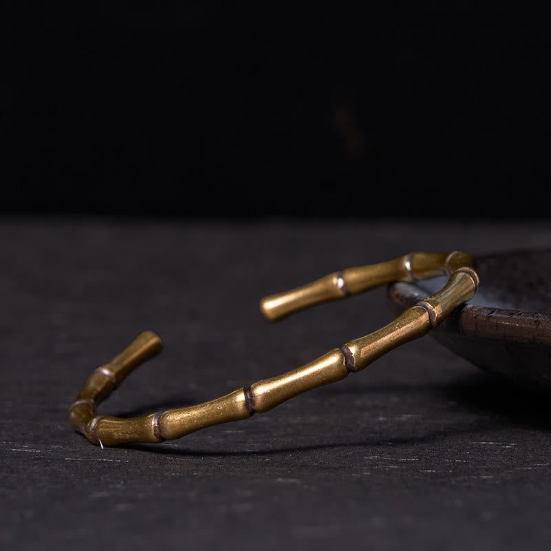 Buddhist Blessing Bamboo Copper Brass Luck Strength Bracelet Bangle