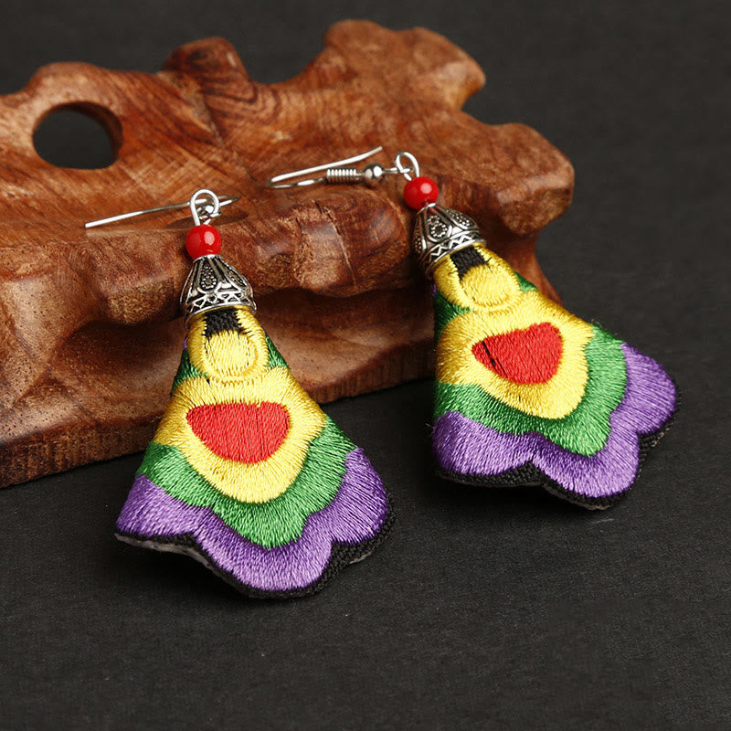 Buddhist Blessing Handmade Colorful Yi Embroidery Harmony Earrings