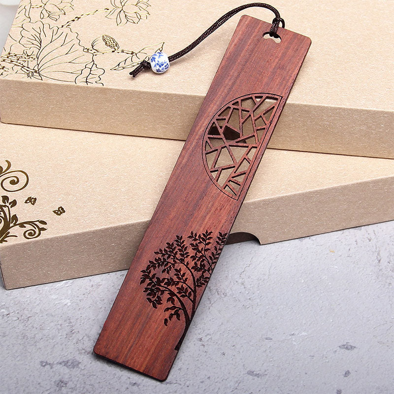Buddhist Blessing The Tree of Life Ebony Wood Small Leaf Red Sandalwood Bookmarks With Gift Box