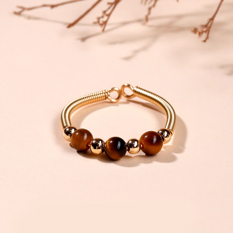 Buddhist Blessing Natural Stone Bead Alloy Healing Open Ring