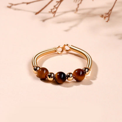 Buddhist Blessing Natural Stone Bead Alloy Healing Open Ring