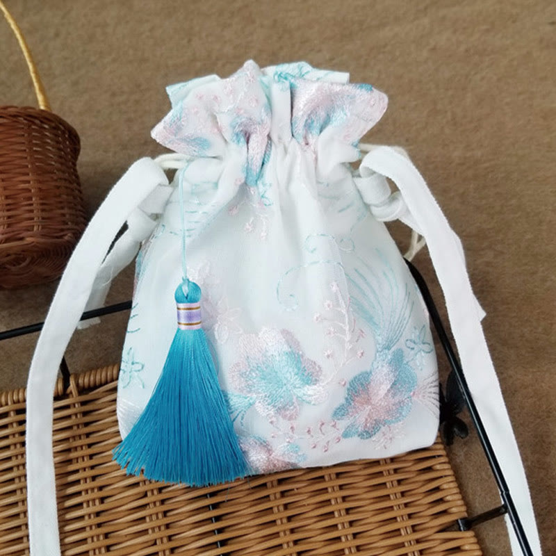 Buddhist Blessing Embroidered Flowers Cherry Blossoms Vine Canvas Crossbody Bag Shoulder Bag