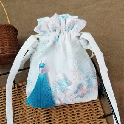 Buddhist Blessing Embroidered Flowers Cherry Blossoms Vine Canvas Crossbody Bag Shoulder Bag