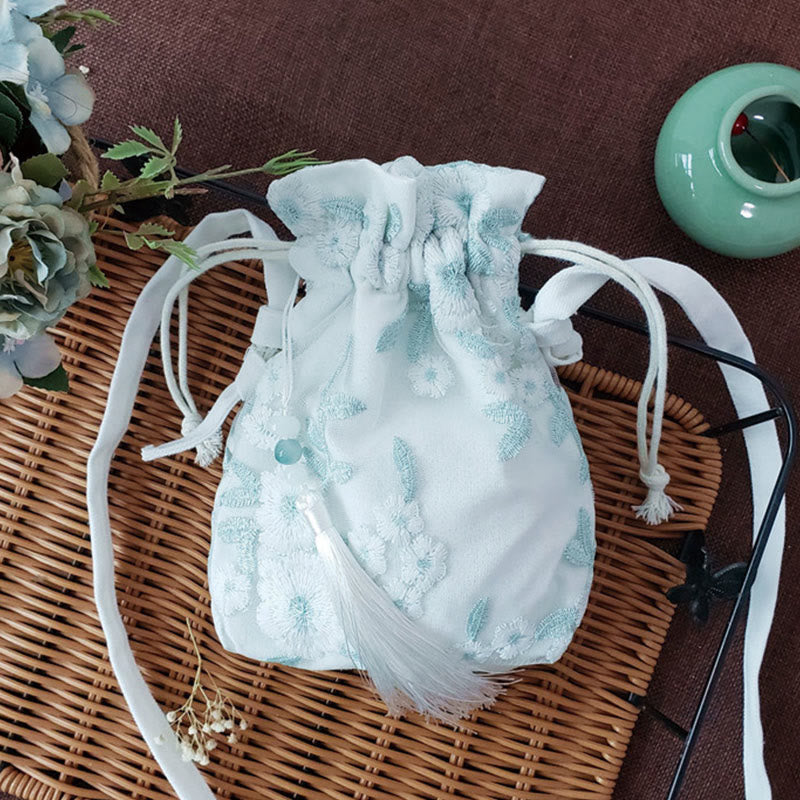 Buddhist Blessing Embroidered Flowers Cherry Blossoms Vine Canvas Crossbody Bag Shoulder Bag