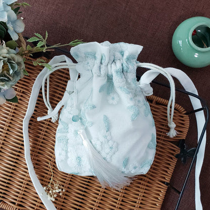 Buddhist Blessing Embroidered Flowers Cherry Blossoms Vine Canvas Crossbody Bag Shoulder Bag