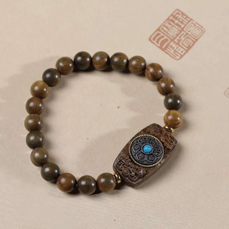 Buddhist Blessing Small Leaf Red Sandalwood Green Sandalwood Six True Words Peace Bracelet